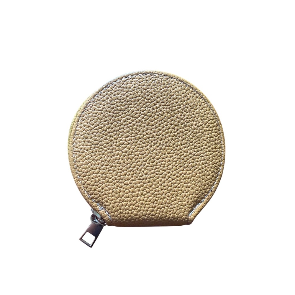 Unbranded Coin Pouch OS Light Brown Pebbled Faux Leather Round Zip Bag Charm